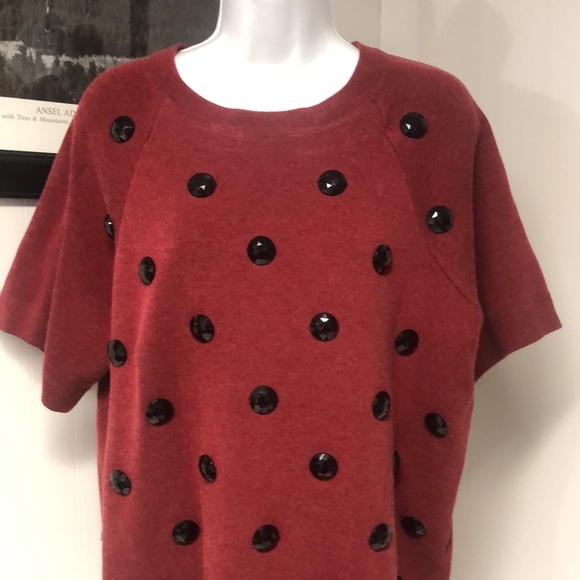 MARC JACOBS Burgundy Women’s Beaded Pullover Short Sleeve Knit Sweater Size XL - Picture 2 of 5